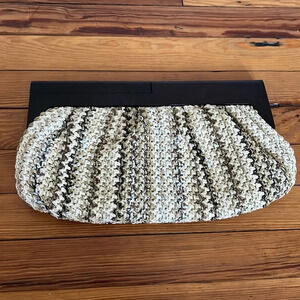 MMS Design Studios Woven Clutch in Neutral Colors with a Wooden Style Handle
